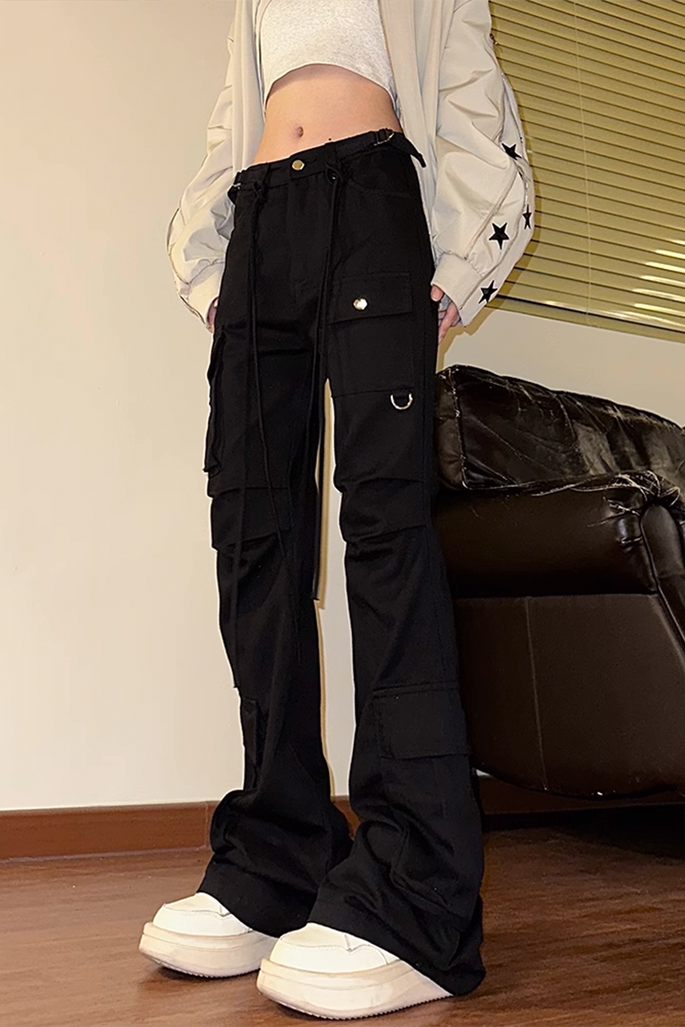 Retro all-match pocket flared overalls