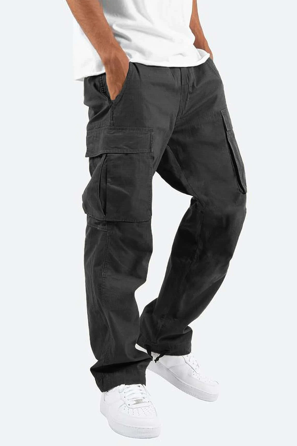Drawstring multi-pocket casual trousers