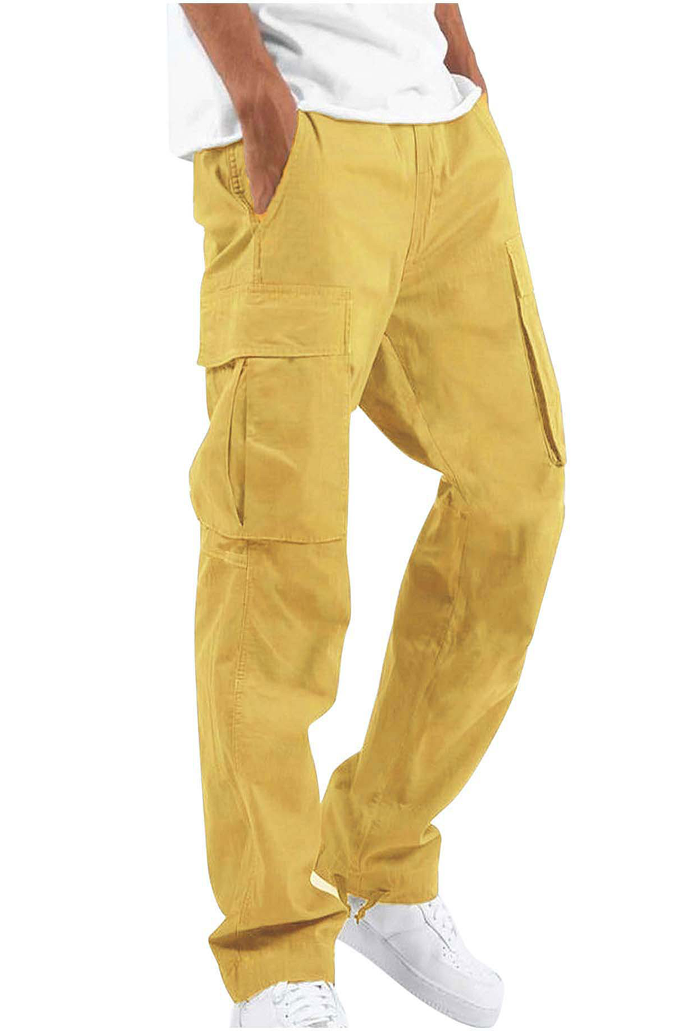 Drawstring multi-pocket casual trousers