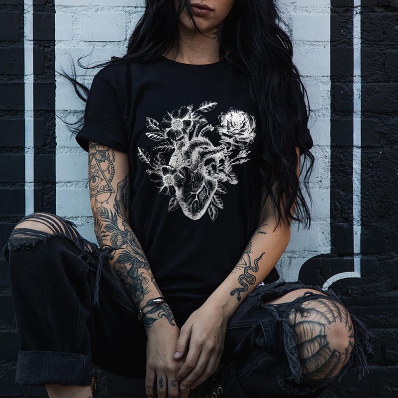 Heart Rose Print Women's T-shirt