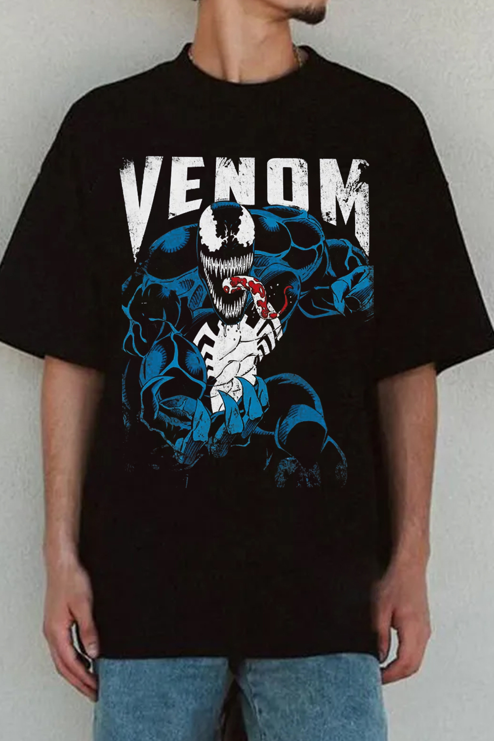Contrast Color Letter Venom Print Short Sleeve T-Shirt