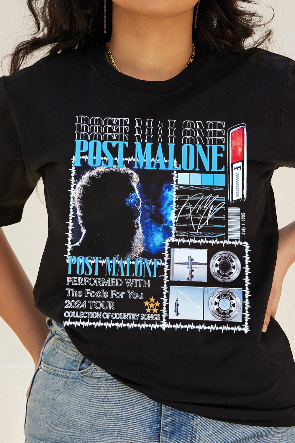 Contrast Color Star Poster Letter Print Short Sleeve T-Shirt