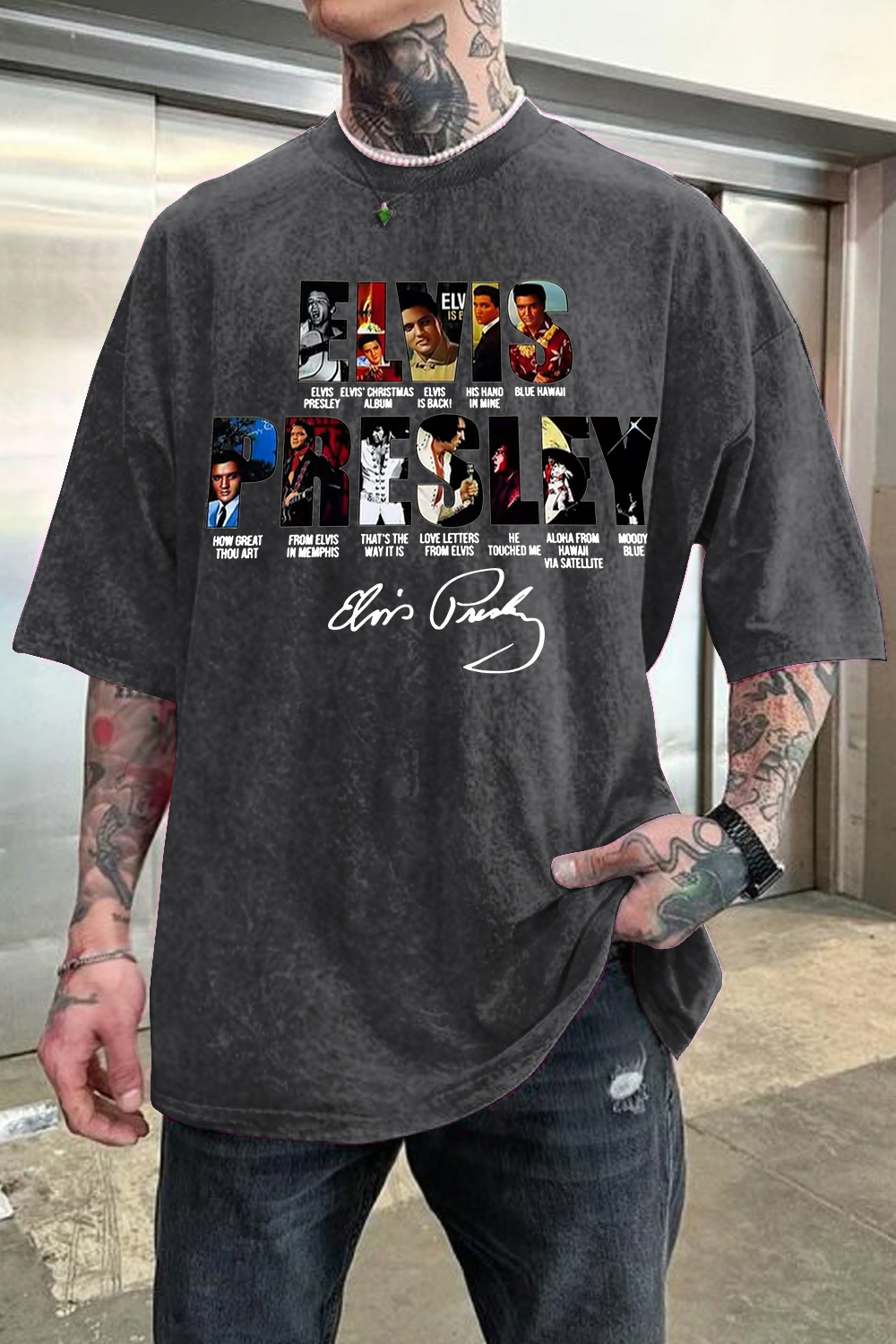 Washed cotton Love My E men's short-sleeved T-shirt