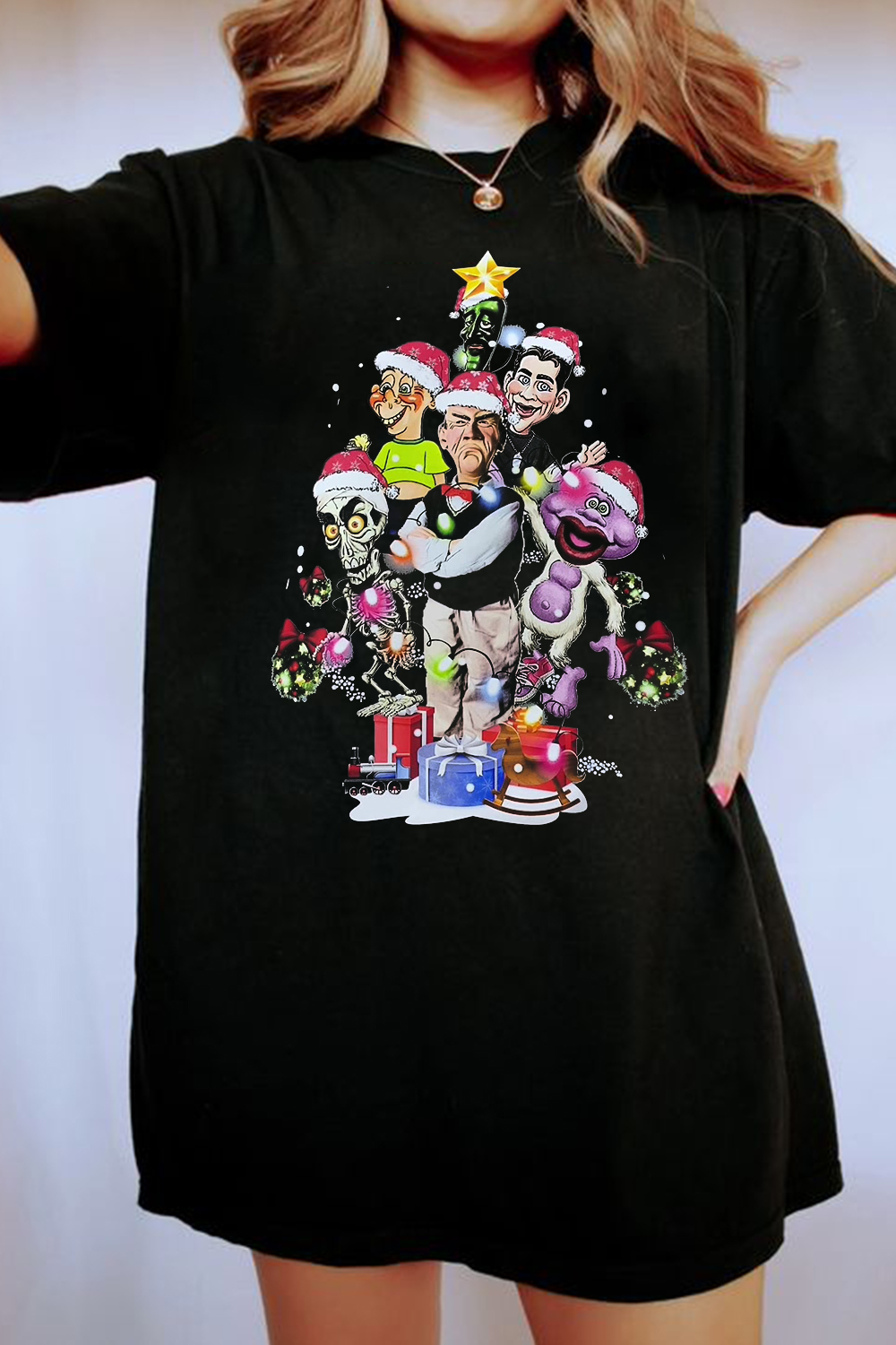 Personalized Christmas Tree Casual Print Round Neck Short Sleeve T-Shirt