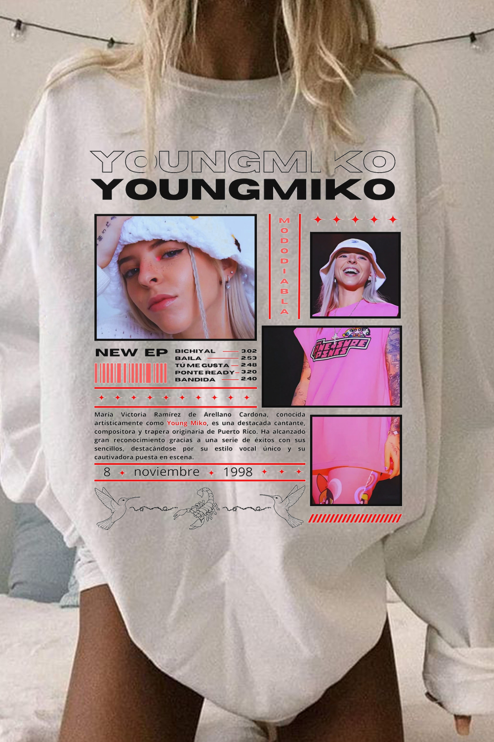Round Neck Long Sleeve Sweatshirt With Star Poster And Letter Print