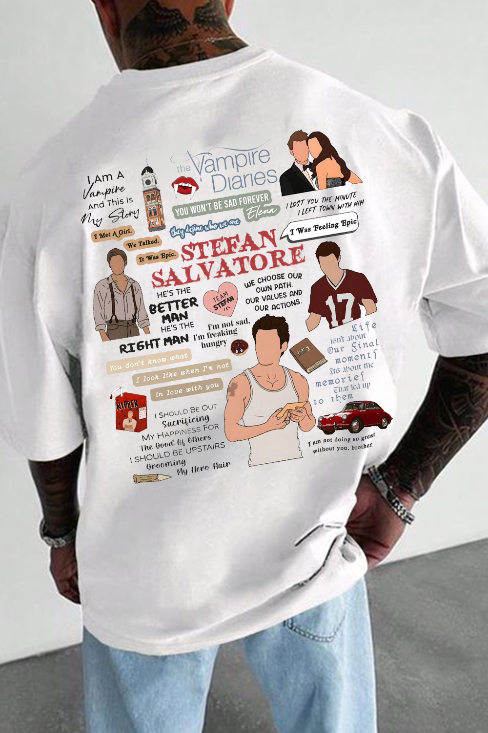 Singer Cartoon Back Print Round Neck Short Sleeve T-Shirt