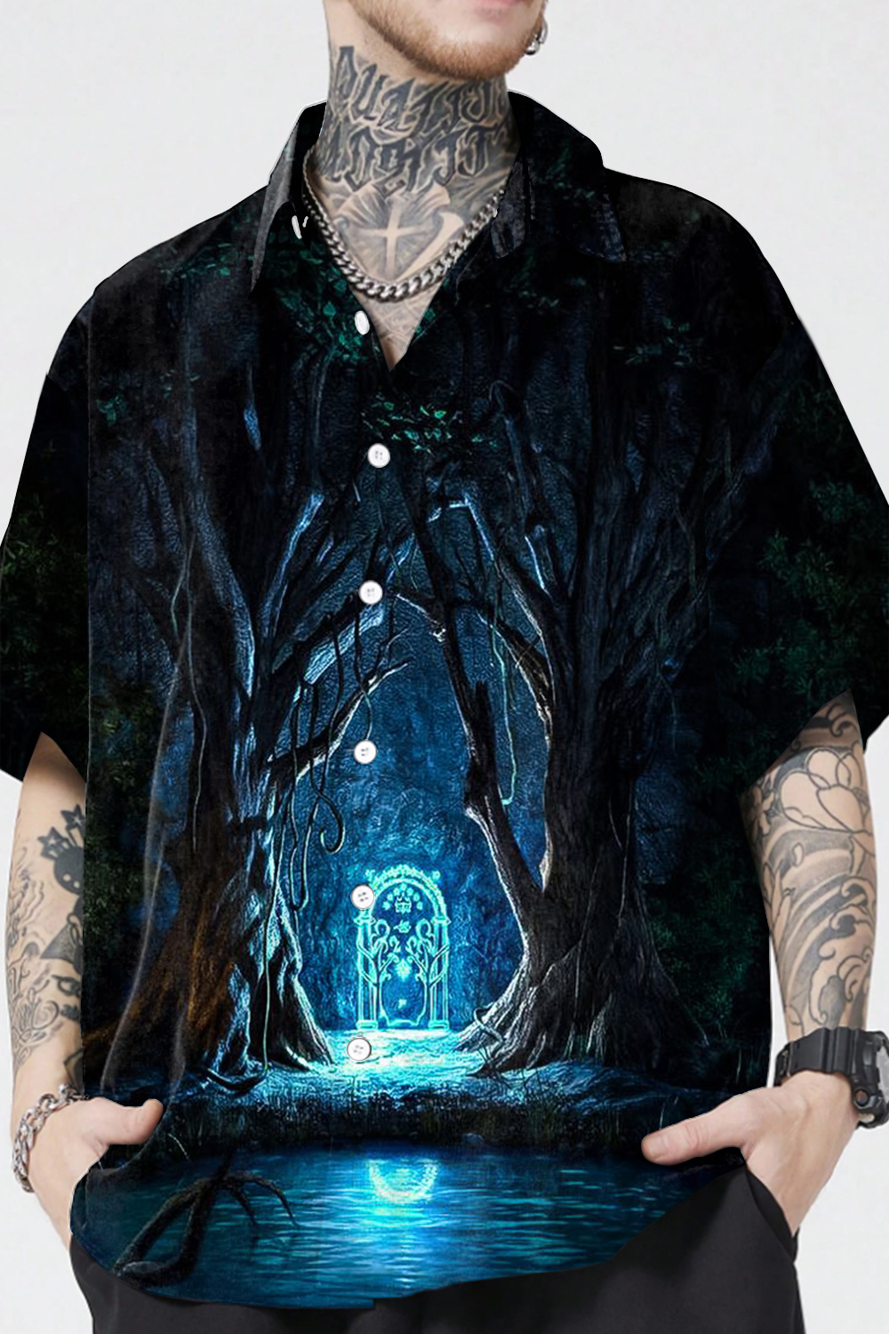 Lord of the Rings Print Lapel Men's Short Sleeve Shirt