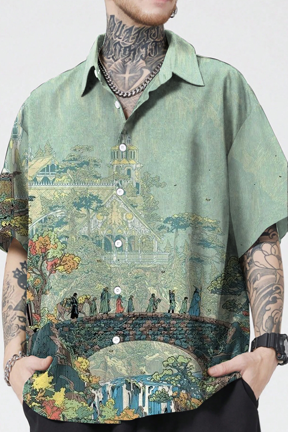 Lord of the Rings Retro Print Men's Short Sleeve Shirt