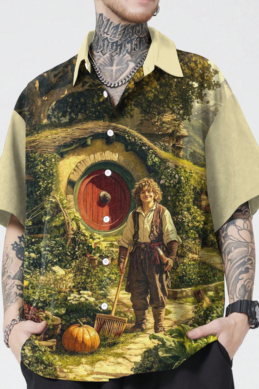 Lord of the Rings Oil Painting Colorblock Short Sleeve Men's Shirt