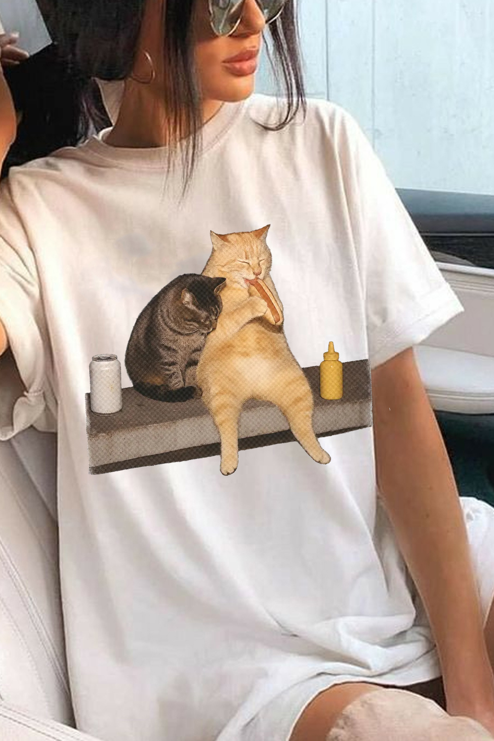 Cat Eating Hot Dog Shirt