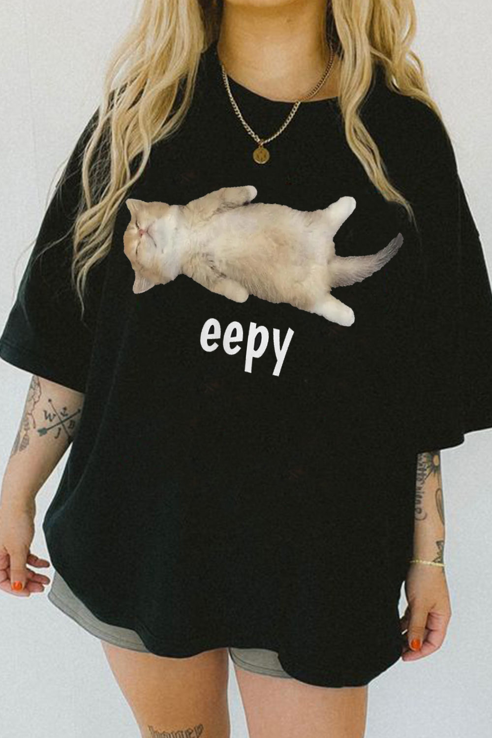Eepy Cat, Silly Sleepy Cat Unhinged Sarcastic Humor Meme T-Shirt