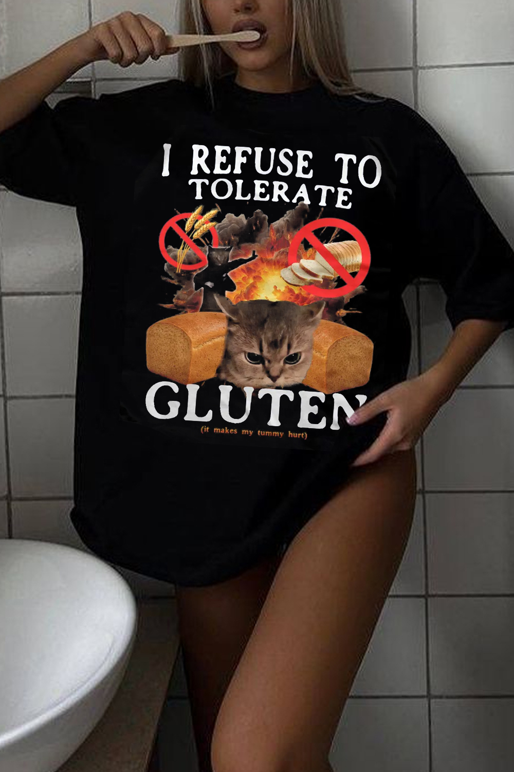 I Refuse To Tolerate Gluten Funny Cat Meme Tee