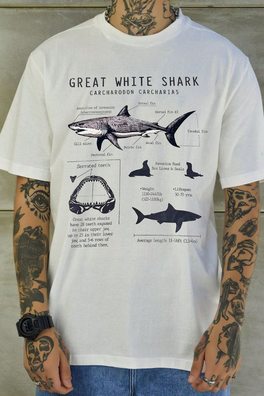 Dive into style with our Shark Print Crew Neck T-Shirt