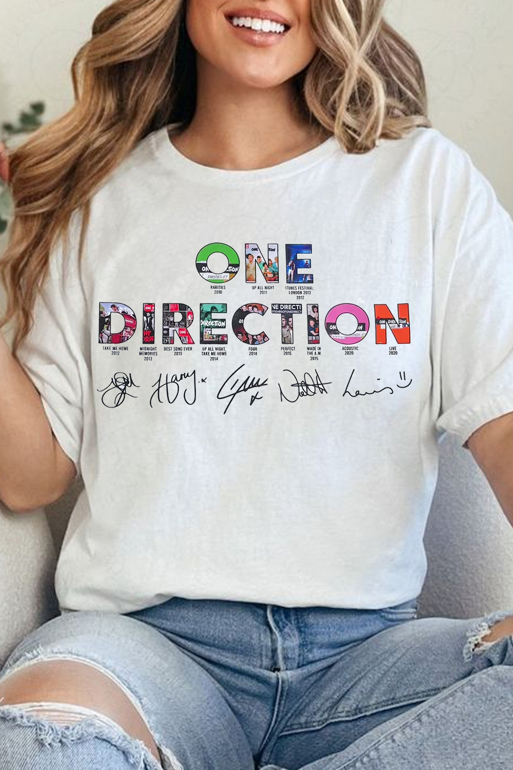 onedirection cartoon letter print t-shirt