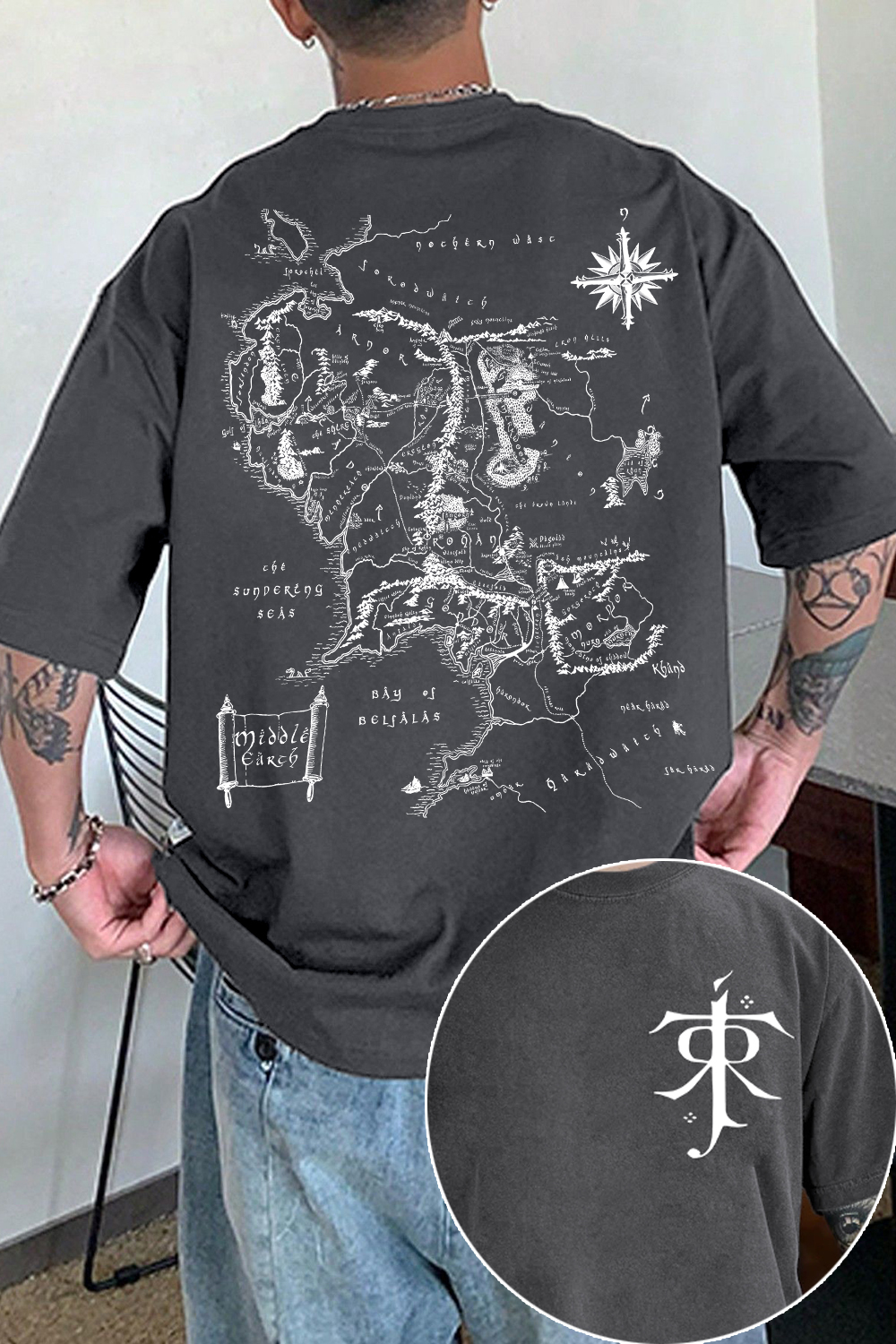 JRR Tolkien LOTR Middle Earth Map Tee For Men