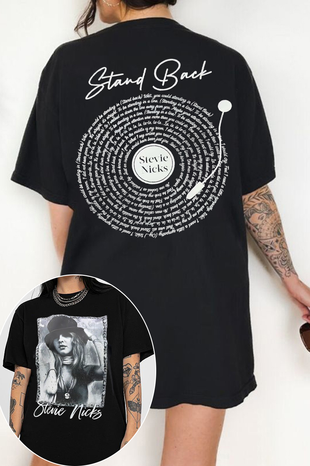 Rock legend on the front, unforgettable lyrics on the back t-shirt