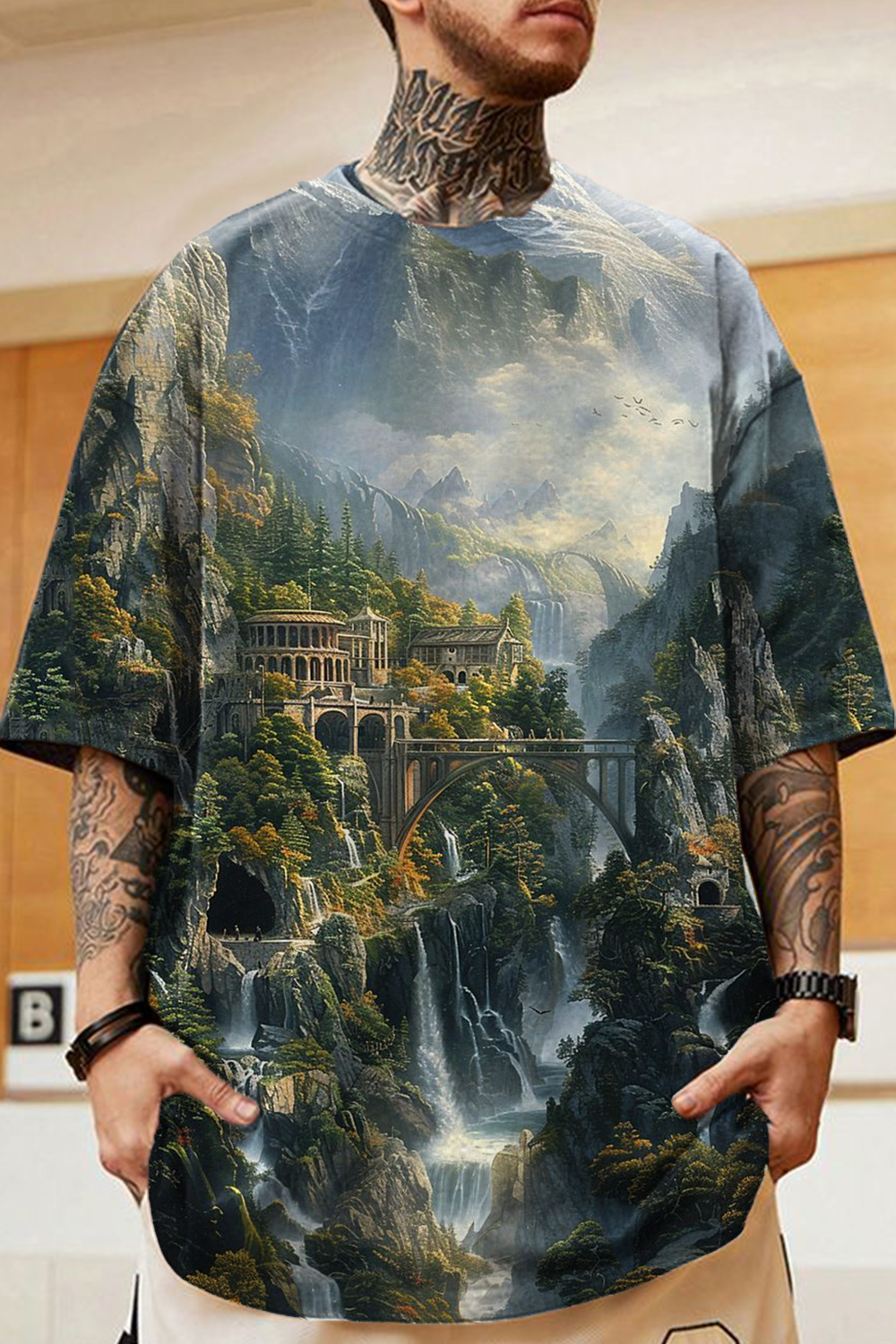 Lord of the Rings oil painting landscape short-sleeved T-shirt