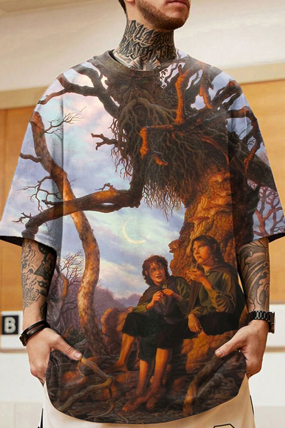 The Lord of the Rings Tree of Life Oil Painting Round Neck Short Sleeve Men's T-Shirt