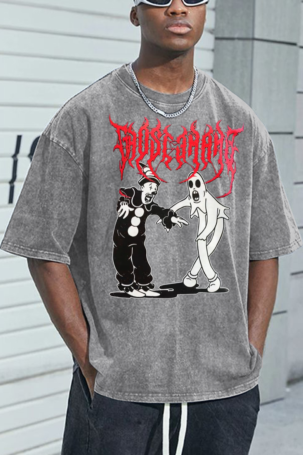 Greyday washed cotton printed short-sleeved T-shirt