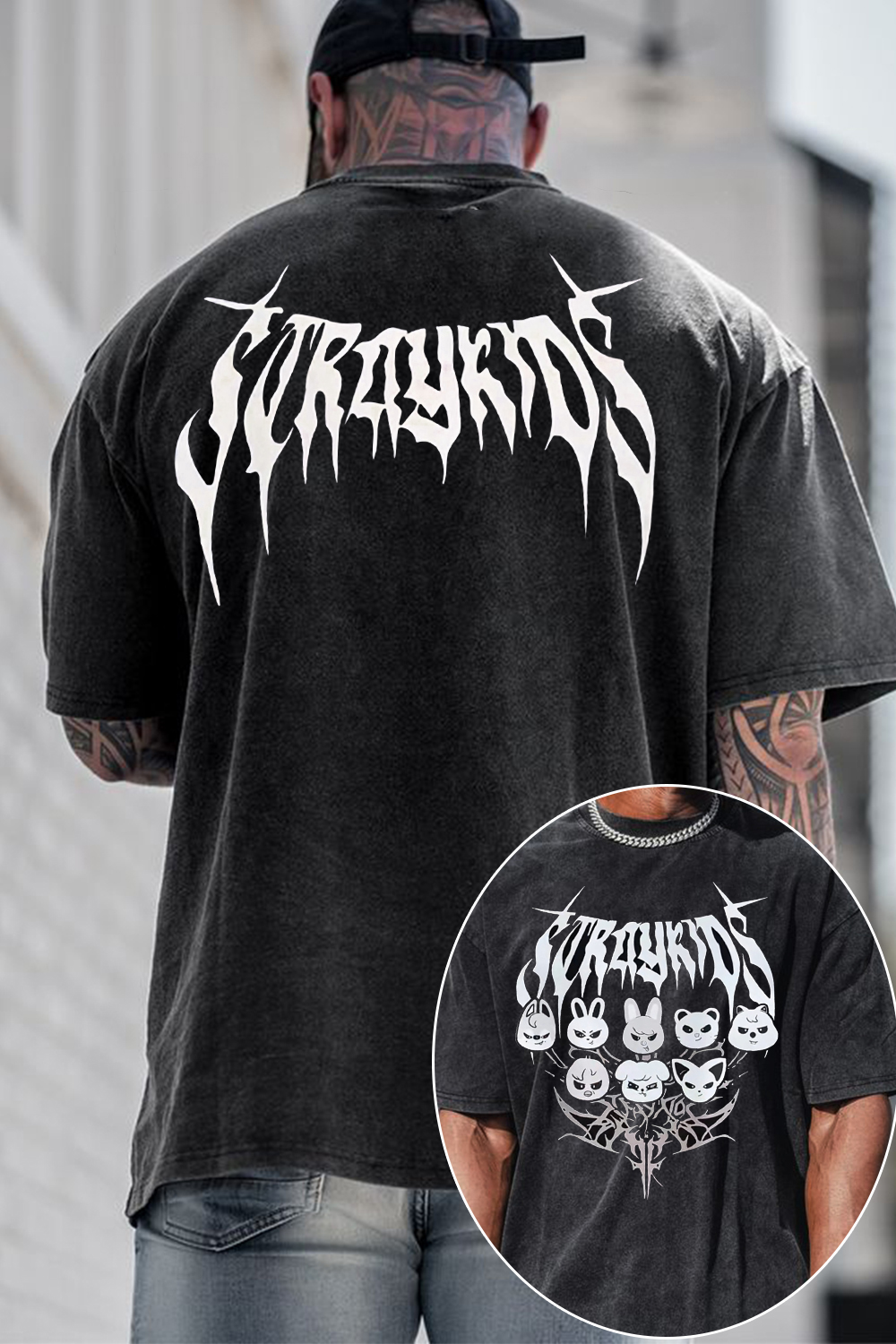 Straykids washed cotton printed short-sleeved T-shirt