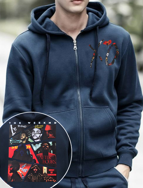 the weekend double-sided printed hooded zip-up sweatshirt