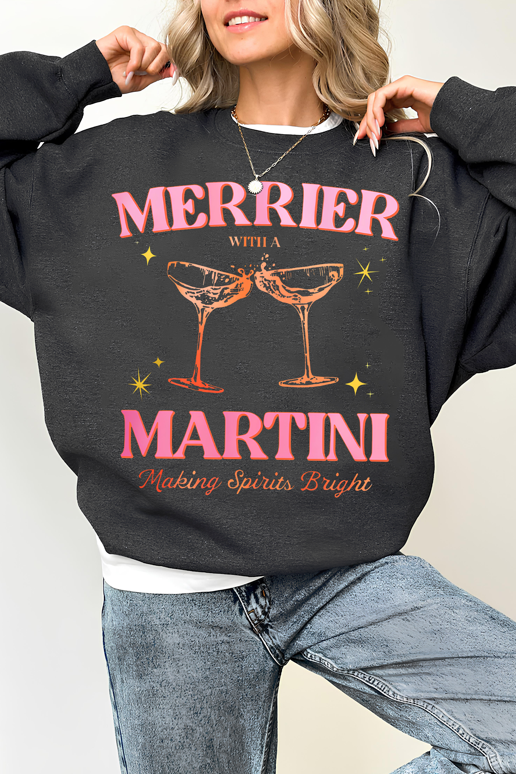 Merrier with a Martini Fleece Sweatshirt For Women