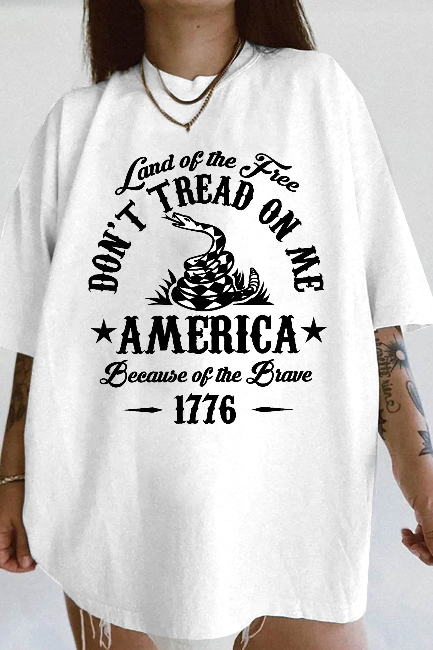 Land Of The Free Don't Tread On Me America Because Of the Brave 1776, 4th of July Family Matching Tee For Women