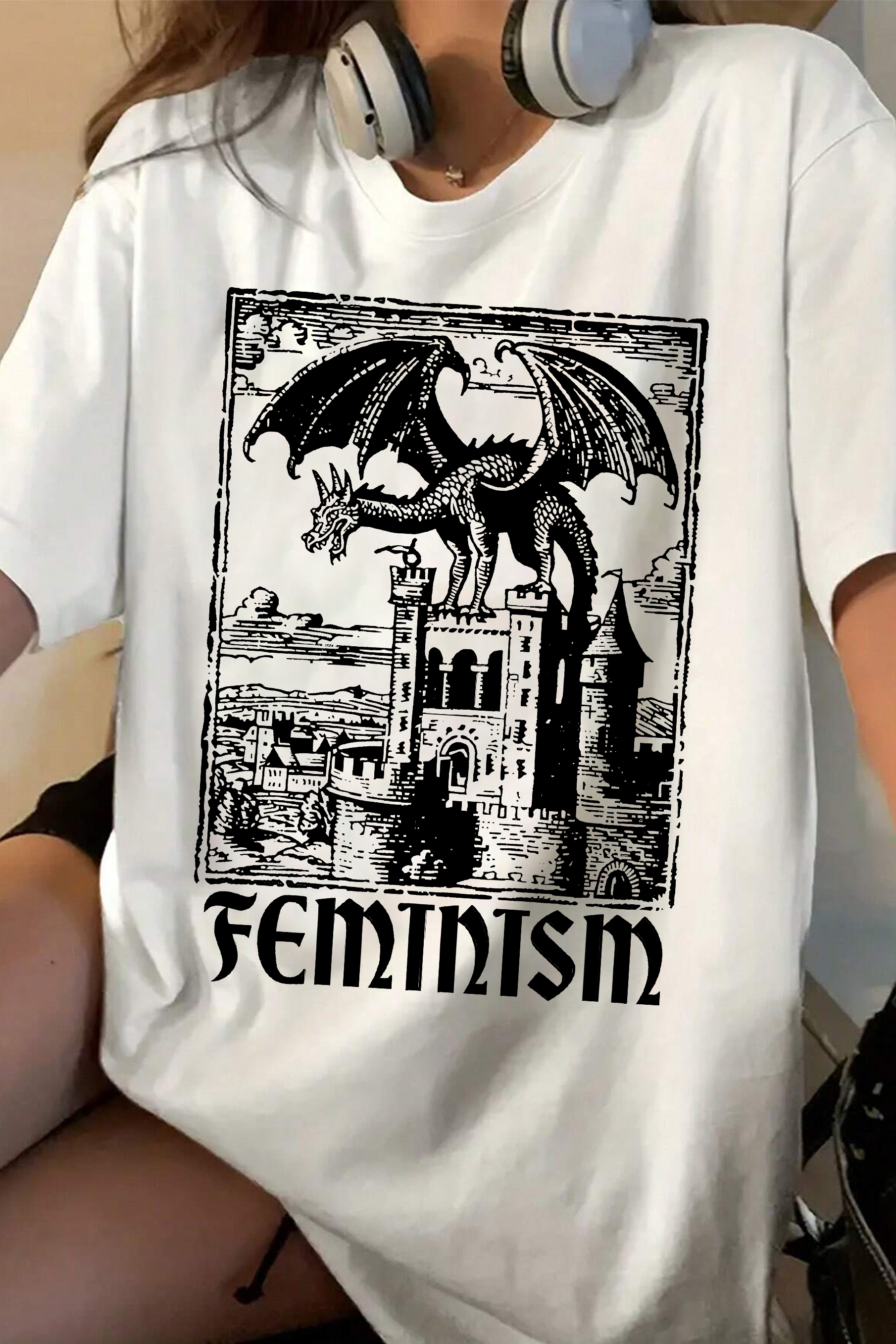 90s Feminism Dragon Graphic Tee For Women