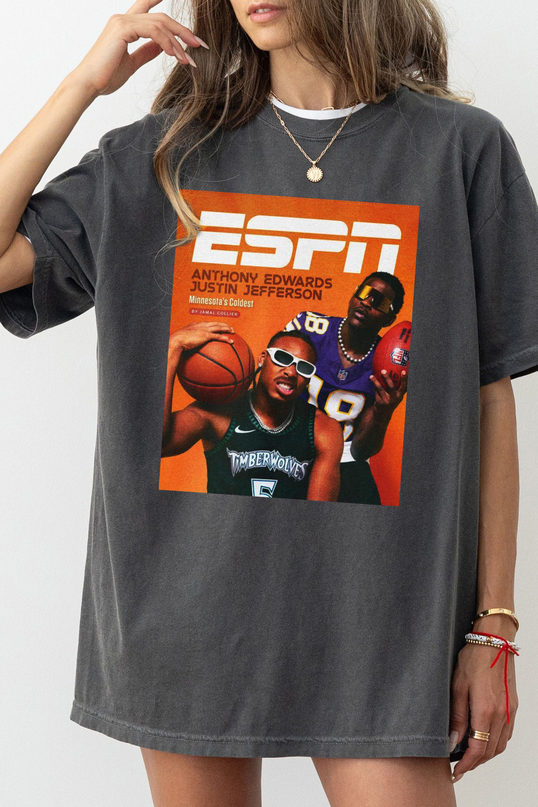 Anthony Edwards Justin Jefferson Minnesota Timberwolves Vikings ESPN Tee For Women