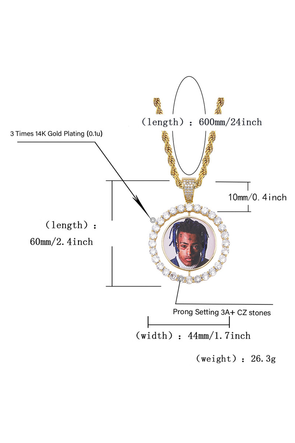 Tupac Rotatable zircon hip hop necklace