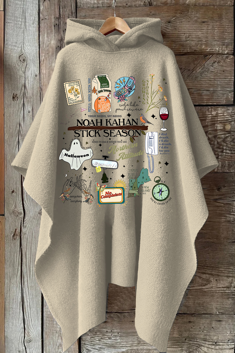 Stick Season Noah Kahan Full Version Hooded Warm Shawl Cape
