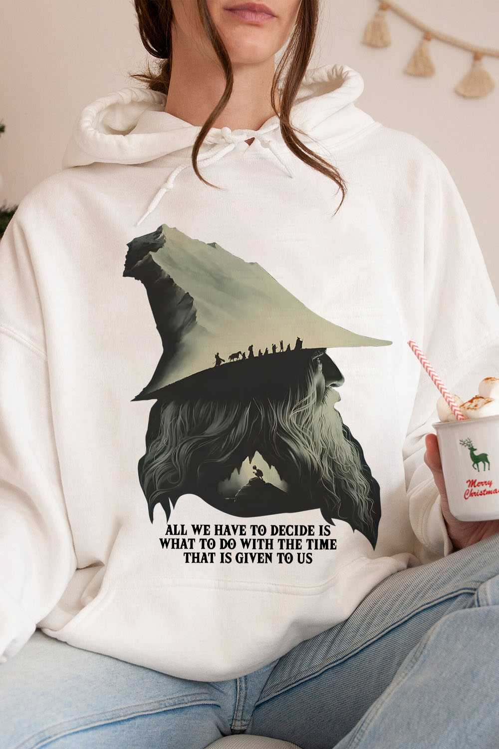 LOTR Gandalf Quote All We Have To Decide Front Vintage Women Hoodie