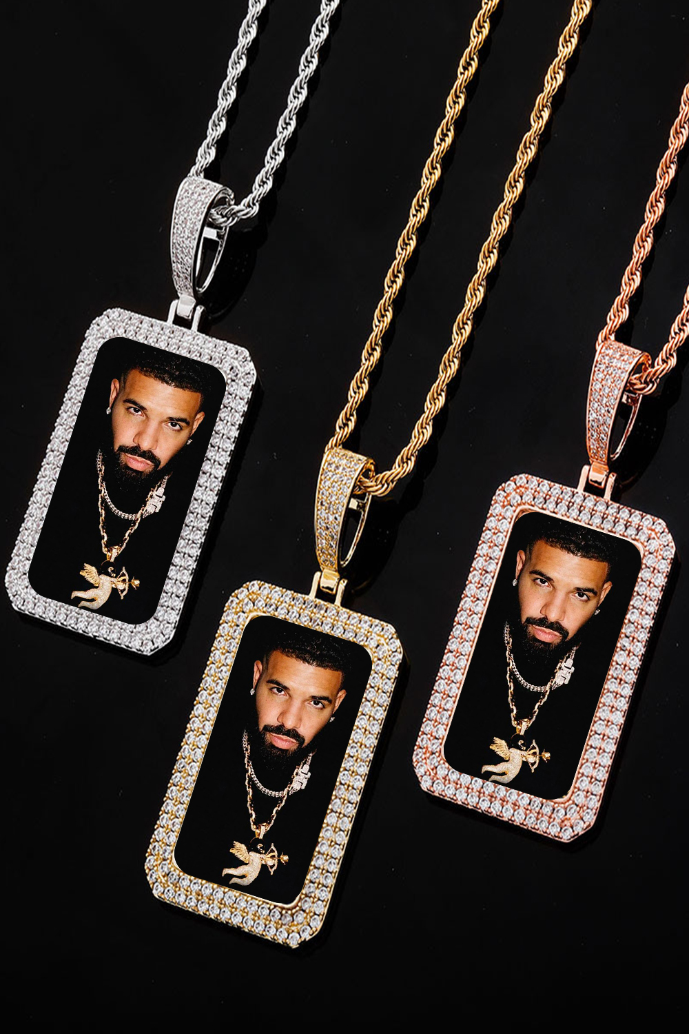 Drake Double Row Zirconia Square Hip Hop Necklace