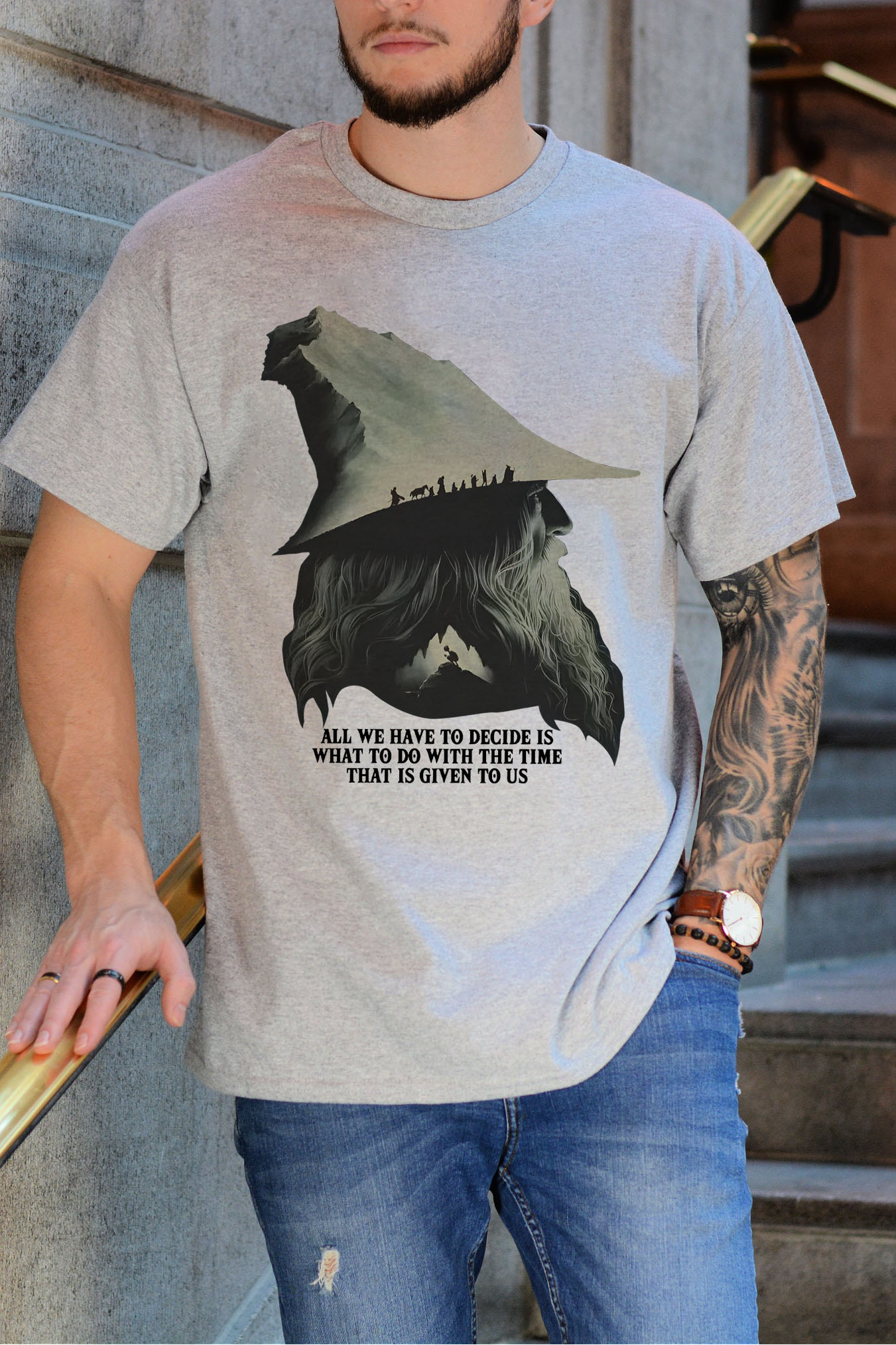 LOTR Gandalf Quote All We Have To Decide Front Vintage Shirt Tee - Men