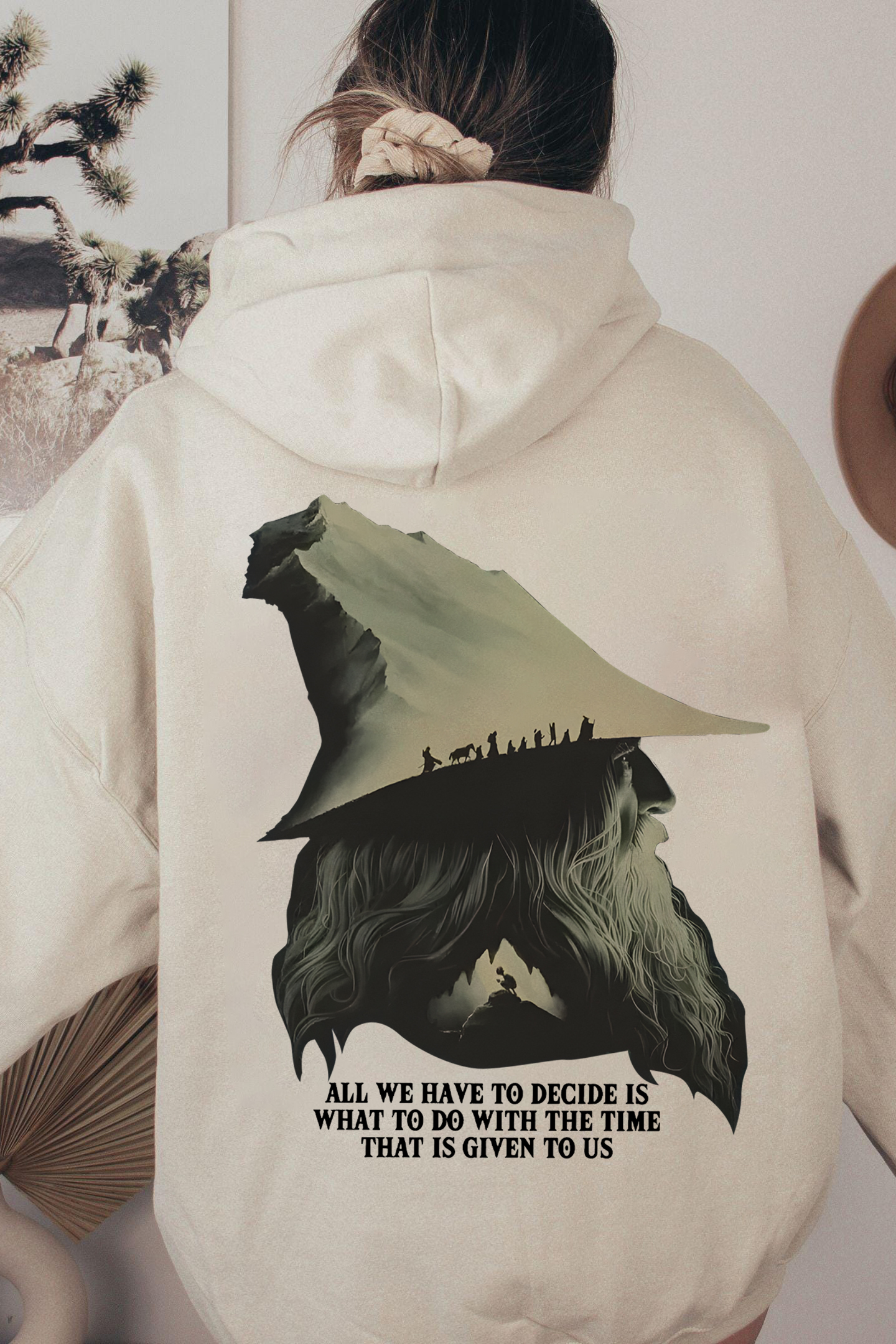 LOTR Gandalf Quote All We Have To Decide Back Vintage Hoodie -Women