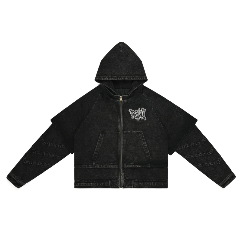 EXACTMTCH Cool Statement Hooded Denim Jacket - American Street New Fas