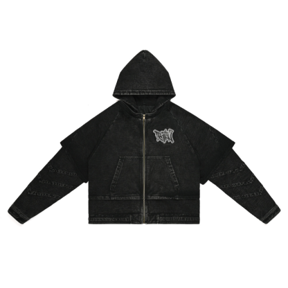 EXACTMTCH Cool Statement Hooded Denim Jacket - American Street New Fas