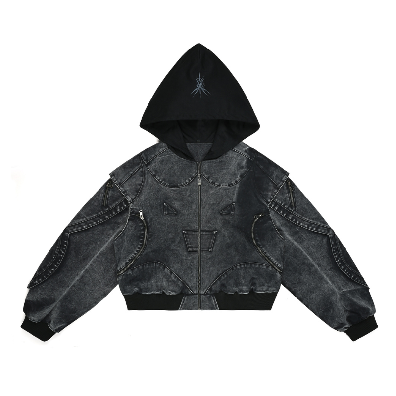 EXACTMTCH Cool Statement Hooded Denim Jacket - American Street New Fas