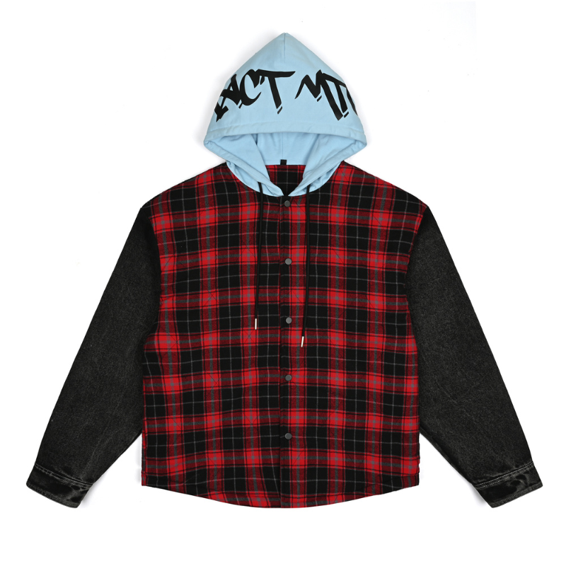 EXACTMTCH Trendy Patchwork Hooded Shirt Jacket - The New Favorite of American Street Fashion