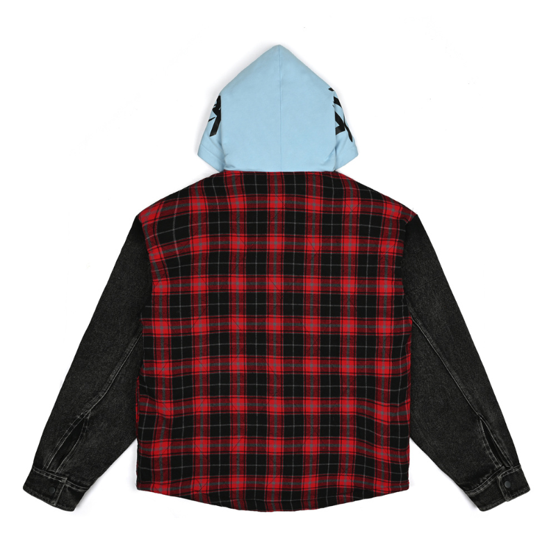 EXACTMTCH Trendy Patchwork Hooded Shirt Jacket - The New Favorite of American Street Fashion
