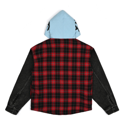 EXACTMTCH Trendy Patchwork Hooded Shirt Jacket - The New Favorite of American Street Fashion