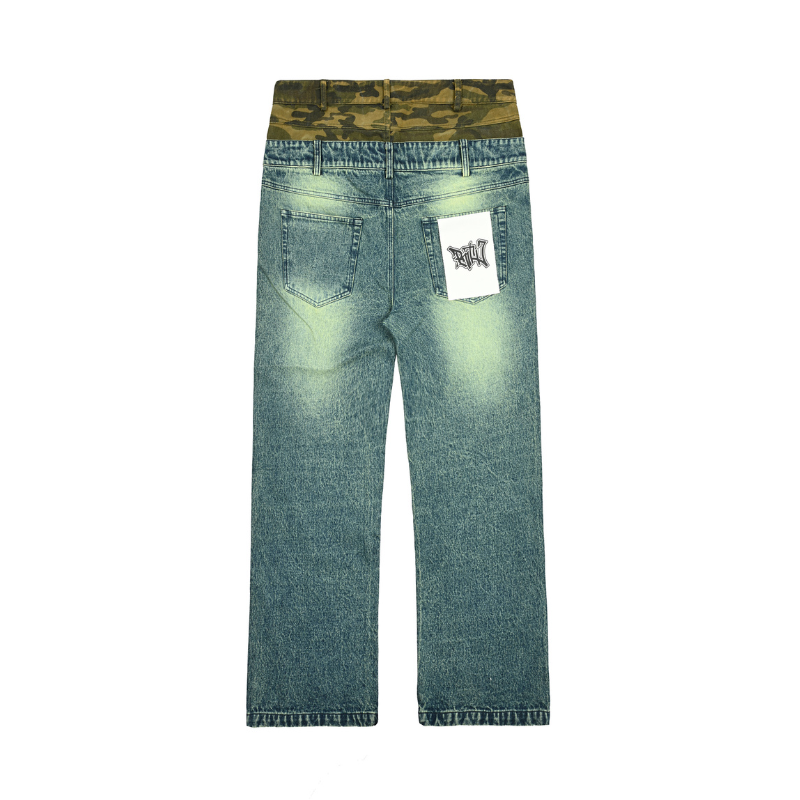 EXACTMTCH Customized Patchwork Denim Pants - A Must-Have for American Street Fashion