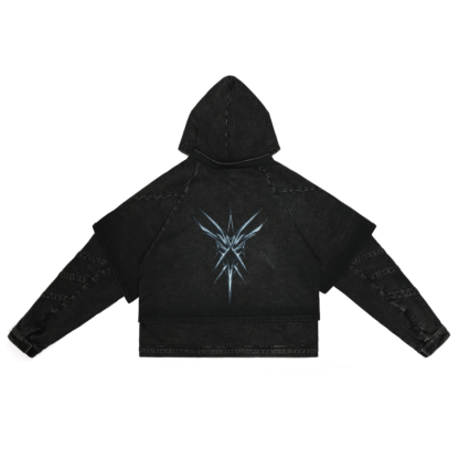 EXACTMTCH Dark Trend Denim Hooded Jacket- American street style cool choice