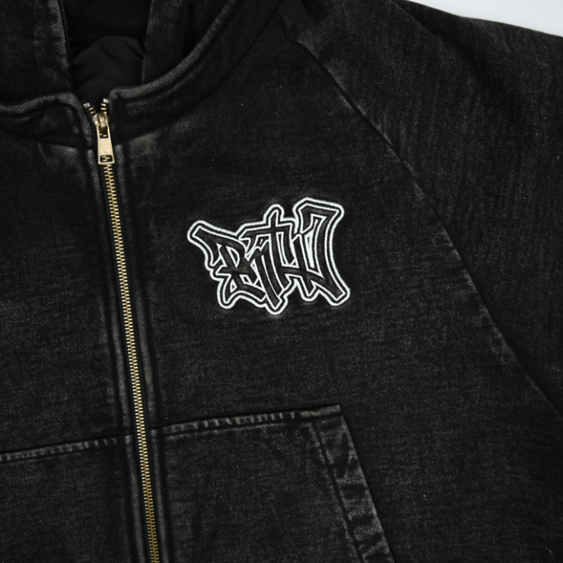 EXACTMTCH Dark Trend Denim Hooded Jacket- American street style cool choice