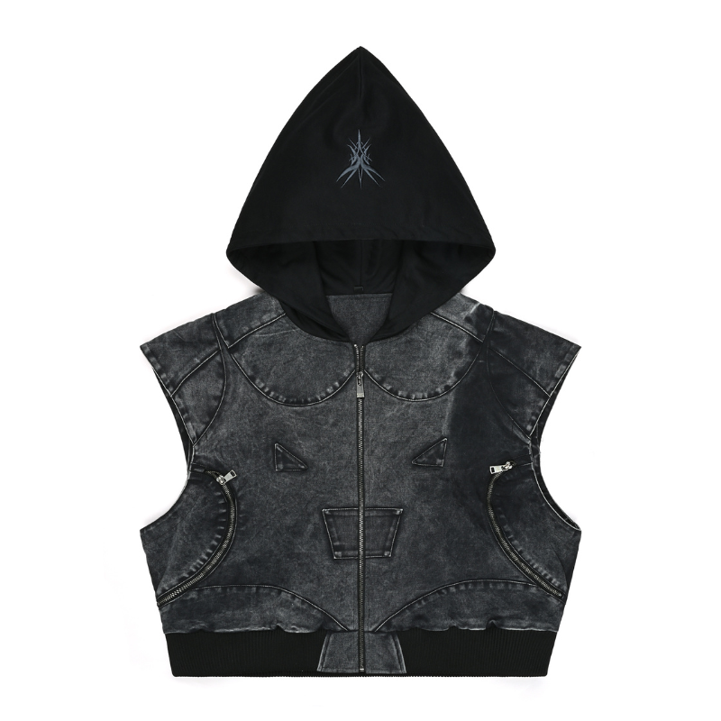 EXACTMTCH Trendy Deconstructed Denim Hooded Jacket - A Must-Have For American Street Cool