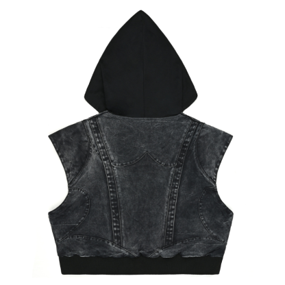 EXACTMTCH Trendy Deconstructed Denim Hooded Jacket - A Must-Have For American Street Cool