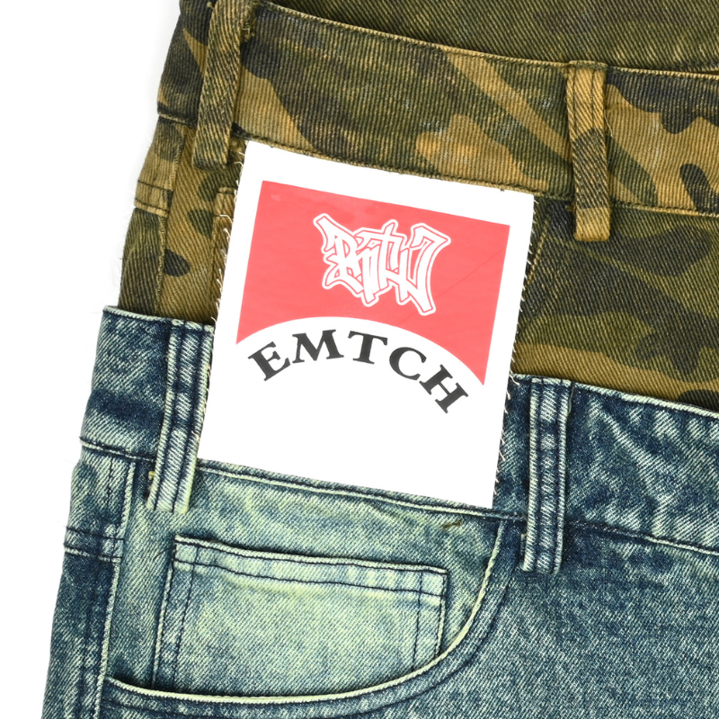 EXACTMTCH Customized Patchwork Denim Pants - A Must-Have for American Street Fashion