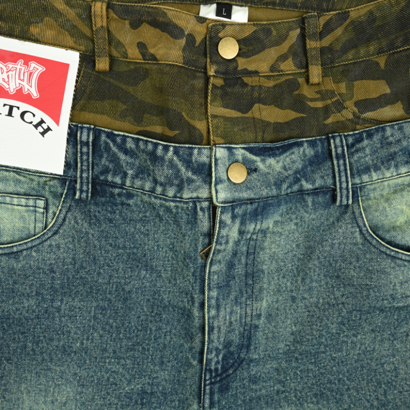 EXACTMTCH Customized Patchwork Denim Pants - A Must-Have for American Street Fashion