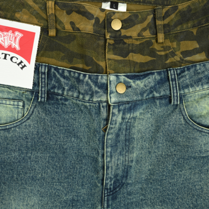 EXACTMTCH Customized Patchwork Denim Pants - A Must-Have for American Street Fashion