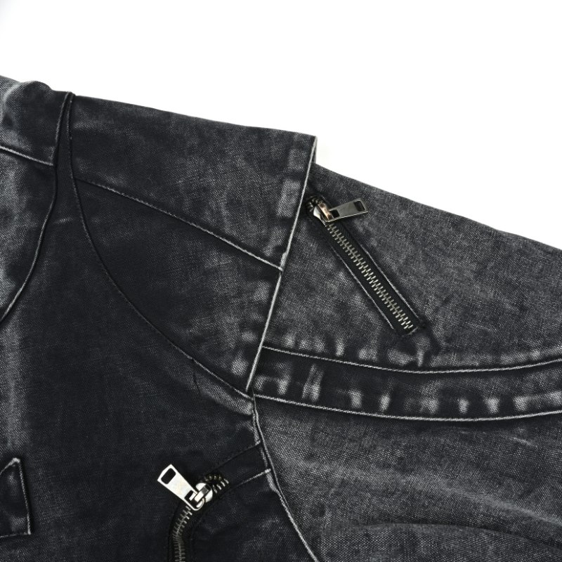 EXACTMTCH Trendy Deconstructed Denim Hooded Jacket - A Must-Have For American Street Cool